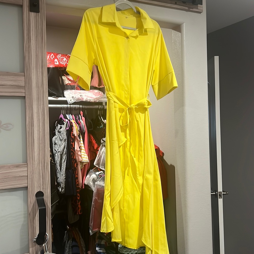 High-low long button down blouse with belt